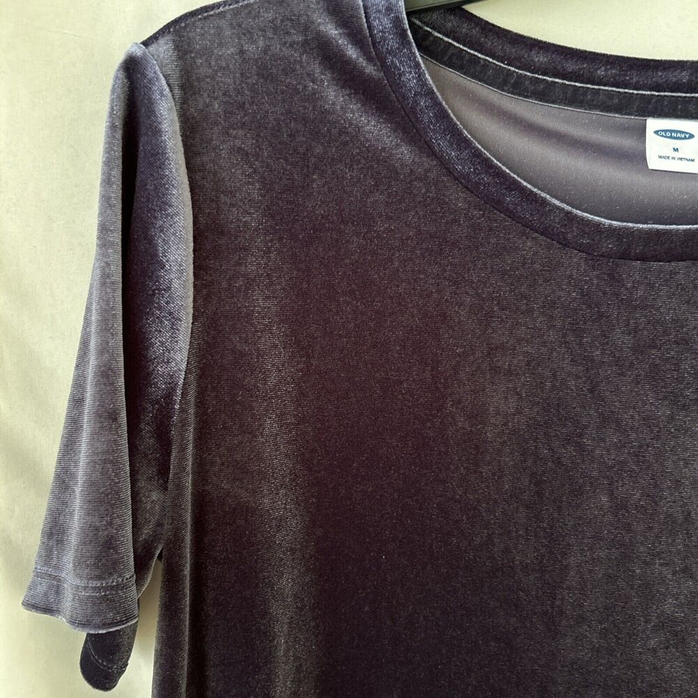 Old Navy Women’s Medium Dark Blue Velour Short Sleeve Top Shirt minimalist glam - Picture 14 of 14